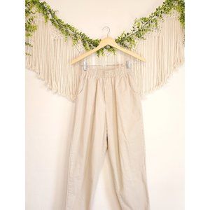 Vintage Neutral Beige Straight Leg High Rise Stretchy Waist Pull On Pants